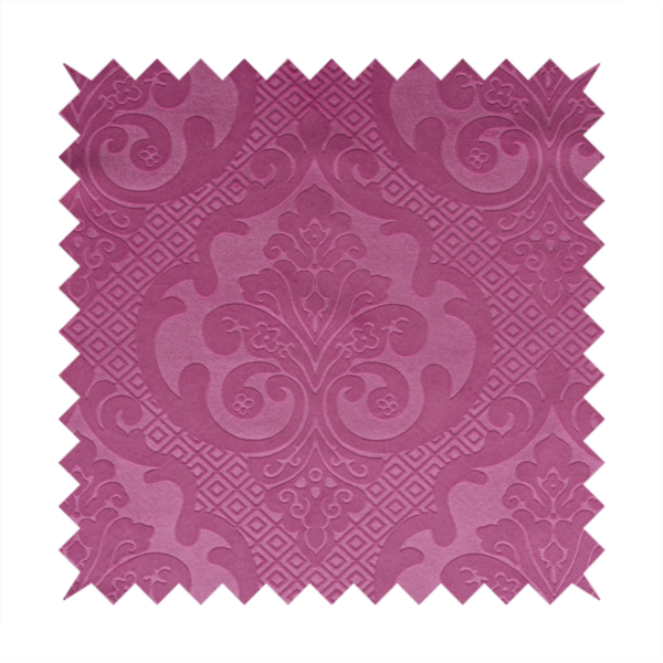 Agra Velveteen Embossed Damask Pattern Upholstery Curtains Fabric In Pink Velvet CTR-2765