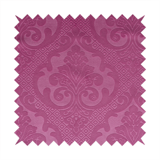 Agra Velveteen Embossed Damask Pattern Upholstery Curtains Fabric In Pink Velvet CTR-2765