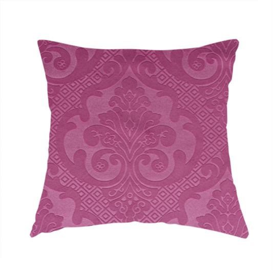 Agra Velveteen Embossed Damask Pattern Upholstery Curtains Fabric In Pink Velvet CTR-2765 - Handmade Cushions