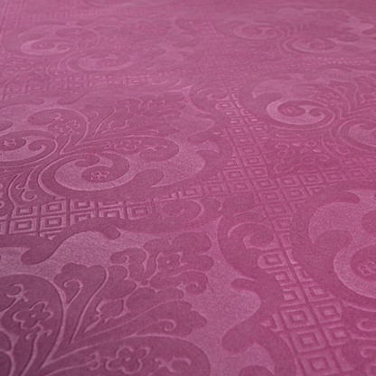 Agra Velveteen Embossed Damask Pattern Upholstery Curtains Fabric In Pink Velvet CTR-2765