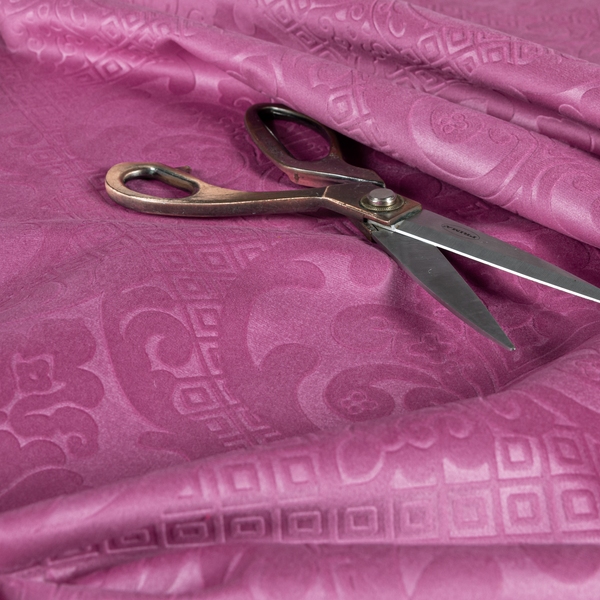 Agra Velveteen Embossed Damask Pattern Upholstery Curtains Fabric In Pink Velvet CTR-2765