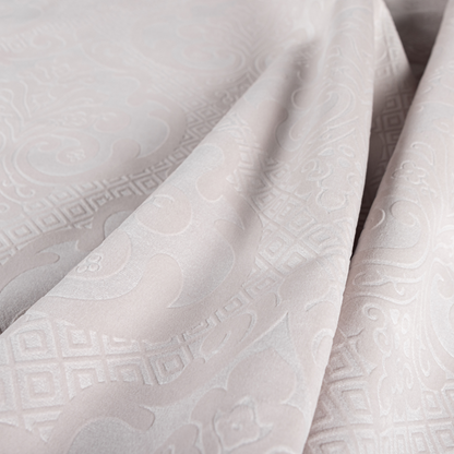 Agra Velveteen Embossed Damask Pattern Upholstery Curtains Fabric In Pink Velvet CTR-2766 - Roman Blinds