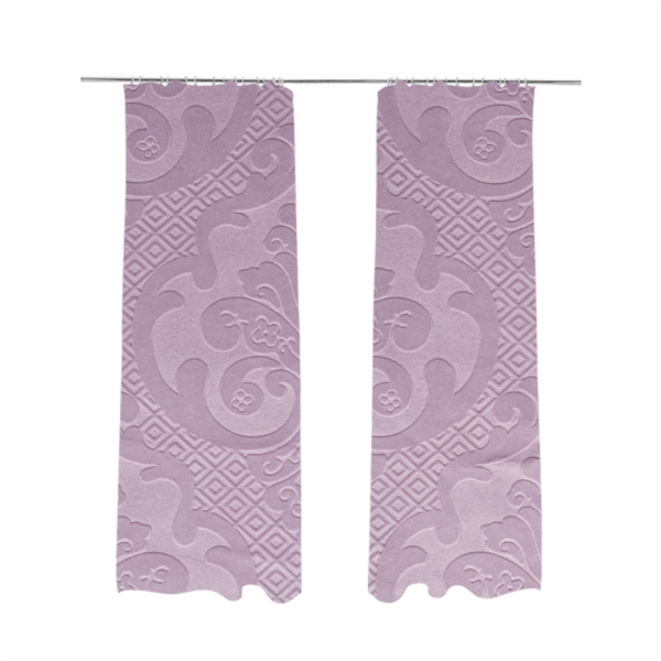 Agra Velveteen Embossed Damask Pattern Upholstery Curtains Fabric In Lilac Velvet CTR-2767 - Made To Measure Curtains