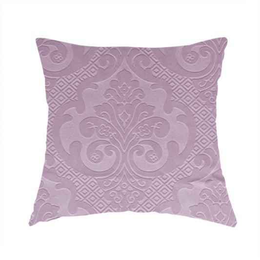 Agra Velveteen Embossed Damask Pattern Upholstery Curtains Fabric In Lilac Velvet CTR-2767 - Handmade Cushions