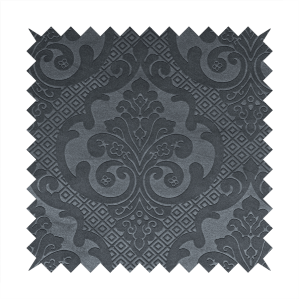 Agra Velveteen Embossed Damask Pattern Upholstery Curtains Fabric In Grey Velvet CTR-2768 - Roman Blinds