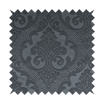 Agra Velveteen Embossed Damask Pattern Upholstery Curtains Fabric In Grey Velvet CTR-2768 - Roman Blinds