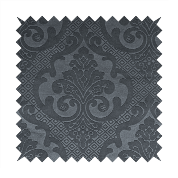 Agra Velveteen Embossed Damask Pattern Upholstery Curtains Fabric In Grey Velvet CTR-2768 - Made To Measure Curtains