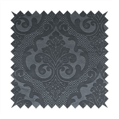 Agra Velveteen Embossed Damask Pattern Upholstery Curtains Fabric In Grey Velvet CTR-2768 - Made To Measure Curtains