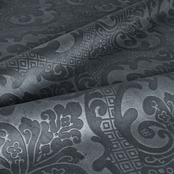 Agra Velveteen Embossed Damask Pattern Upholstery Curtains Fabric In Grey Velvet CTR-2768 - Made To Measure Curtains