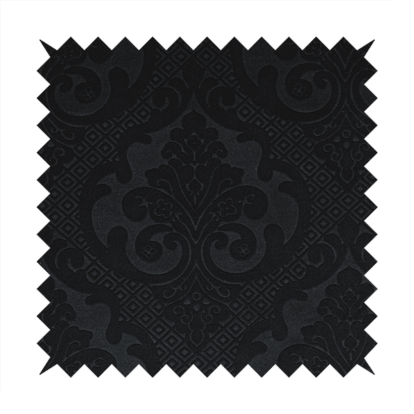 Agra Velveteen Embossed Damask Pattern Upholstery Curtains Fabric In Black Velvet CTR-2769 - Made To Measure Curtains