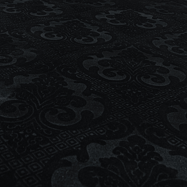 Agra Velveteen Embossed Damask Pattern Upholstery Curtains Fabric In Black Velvet CTR-2769 - Roman Blinds