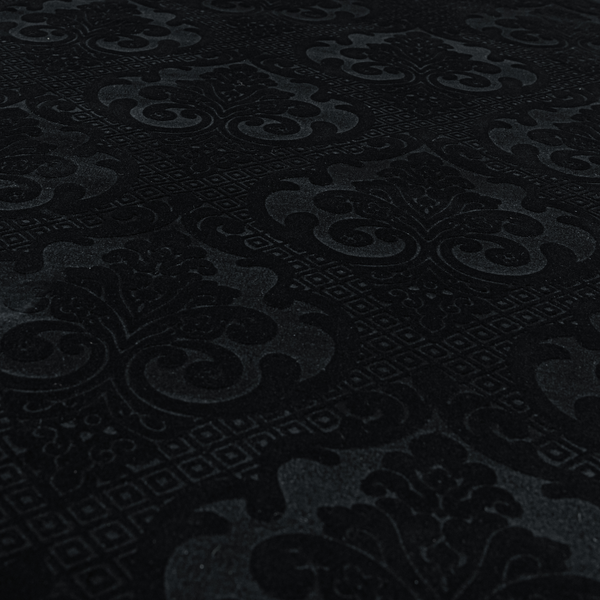 Agra Velveteen Embossed Damask Pattern Upholstery Curtains Fabric In Black Velvet CTR-2769 - Made To Measure Curtains