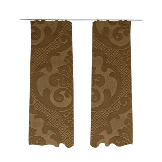 Agra Velveteen Embossed Damask Pattern Upholstery Curtains Fabric In Gold Velvet CTR-2770 - Made To Measure Curtains