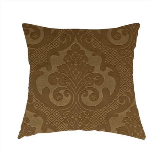 Agra Velveteen Embossed Damask Pattern Upholstery Curtains Fabric In Gold Velvet CTR-2770 - Handmade Cushions