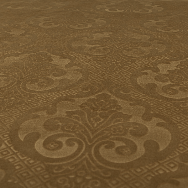 Agra Velveteen Embossed Damask Pattern Upholstery Curtains Fabric In Gold Velvet CTR-2770