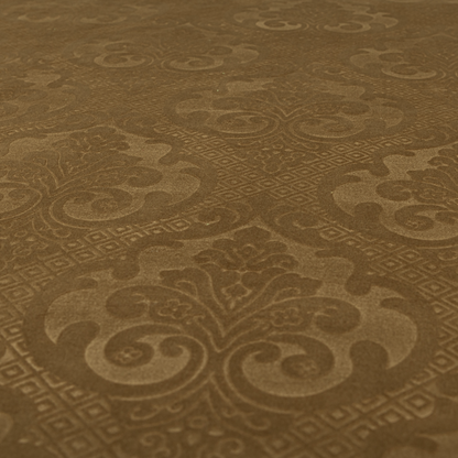 Agra Velveteen Embossed Damask Pattern Upholstery Curtains Fabric In Gold Velvet CTR-2770 - Handmade Cushions