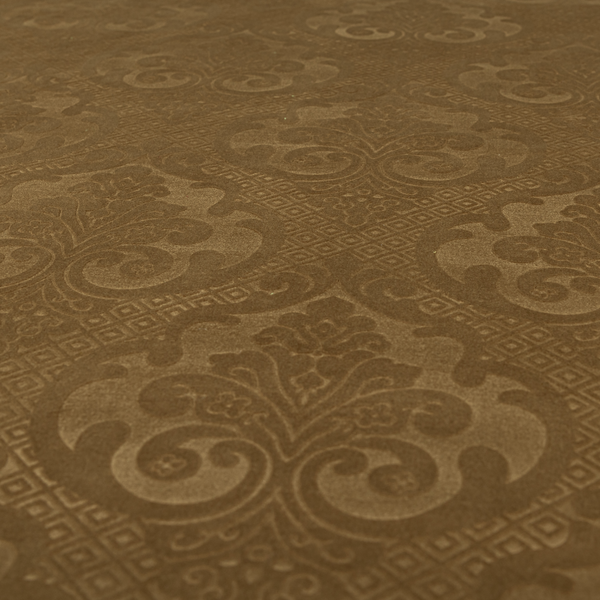 Agra Velveteen Embossed Damask Pattern Upholstery Curtains Fabric In Gold Velvet CTR-2770 - Made To Measure Curtains