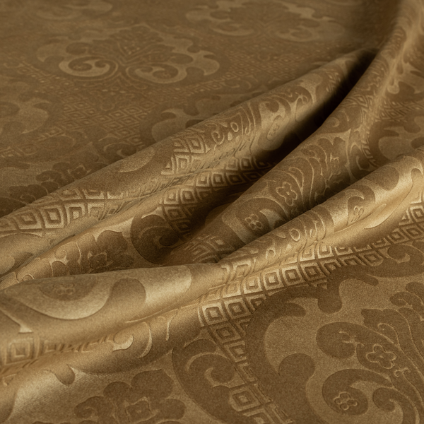 Agra Velveteen Embossed Damask Pattern Upholstery Curtains Fabric In Gold Velvet CTR-2770 - Handmade Cushions