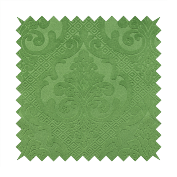 Agra Velveteen Embossed Damask Pattern Upholstery Curtains Fabric In Green Velvet CTR-2771 - Handmade Cushions