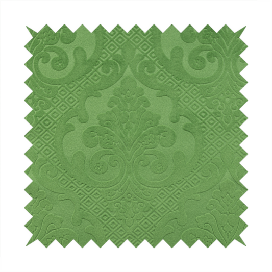 Agra Velveteen Embossed Damask Pattern Upholstery Curtains Fabric In Green Velvet CTR-2771