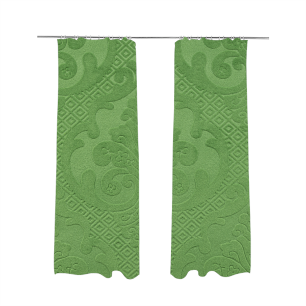 Agra Velveteen Embossed Damask Pattern Upholstery Curtains Fabric In Green Velvet CTR-2771 - Made To Measure Curtains