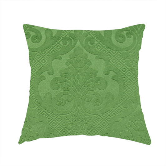 Agra Velveteen Embossed Damask Pattern Upholstery Curtains Fabric In Green Velvet CTR-2771 - Handmade Cushions