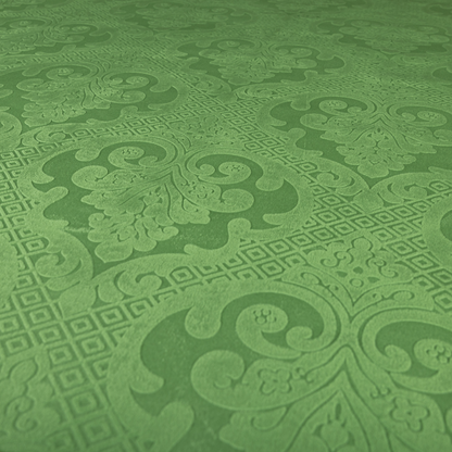 Agra Velveteen Embossed Damask Pattern Upholstery Curtains Fabric In Green Velvet CTR-2771 - Roman Blinds