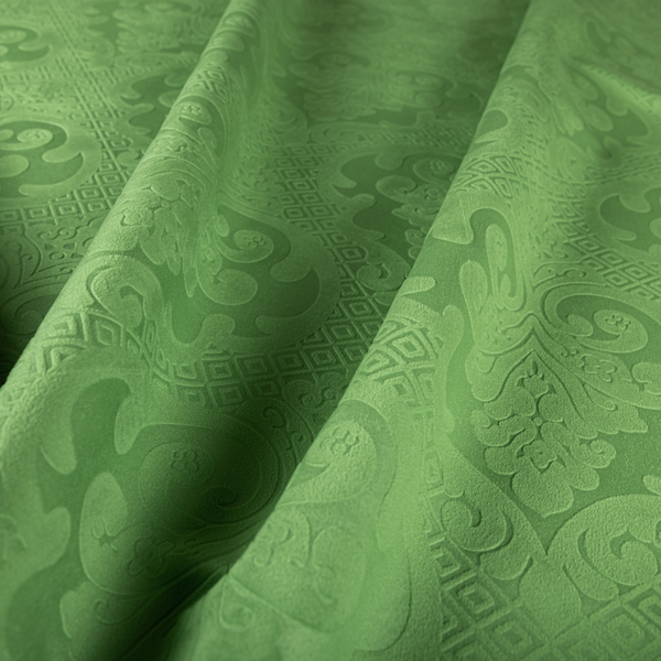 Agra Velveteen Embossed Damask Pattern Upholstery Curtains Fabric In Green Velvet CTR-2771 - Roman Blinds