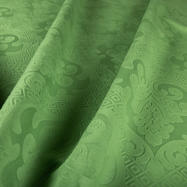 Agra Velveteen Embossed Damask Pattern Upholstery Curtains Fabric In Green Velvet CTR-2771 - Handmade Cushions