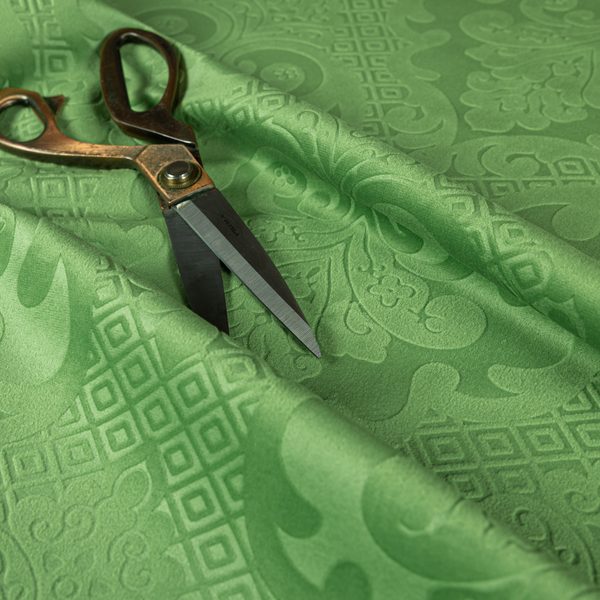 Agra Velveteen Embossed Damask Pattern Upholstery Curtains Fabric In Green Velvet CTR-2771 - Handmade Cushions