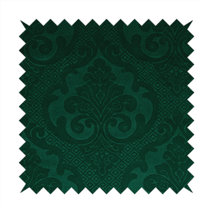 Agra Velveteen Embossed Damask Pattern Upholstery Curtains Fabric In Green Velvet CTR-2772 - Handmade Cushions