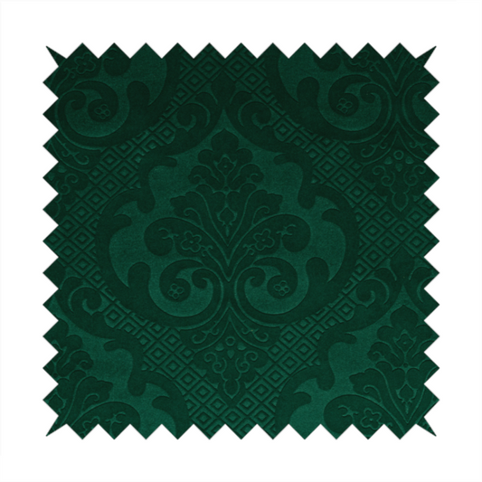 Agra Velveteen Embossed Damask Pattern Upholstery Curtains Fabric In Green Velvet CTR-2772