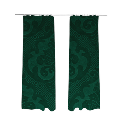 Agra Velveteen Embossed Damask Pattern Upholstery Curtains Fabric In Green Velvet CTR-2772 - Made To Measure Curtains