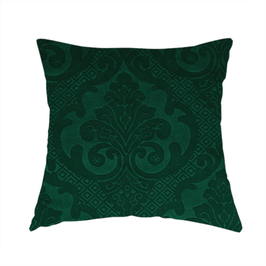 Agra Velveteen Embossed Damask Pattern Upholstery Curtains Fabric In Green Velvet CTR-2772 - Handmade Cushions
