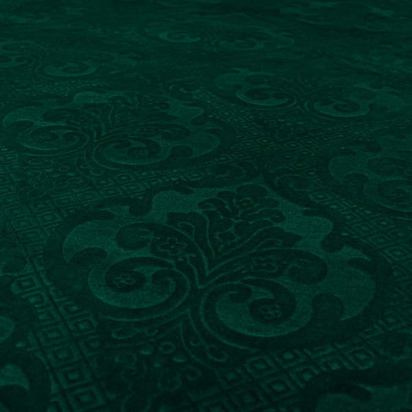 Agra Velveteen Embossed Damask Pattern Upholstery Curtains Fabric In Green Velvet CTR-2772 - Handmade Cushions