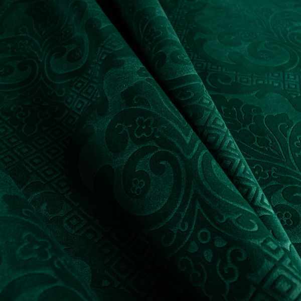 Agra Velveteen Embossed Damask Pattern Upholstery Curtains Fabric In Green Velvet CTR-2772 - Handmade Cushions