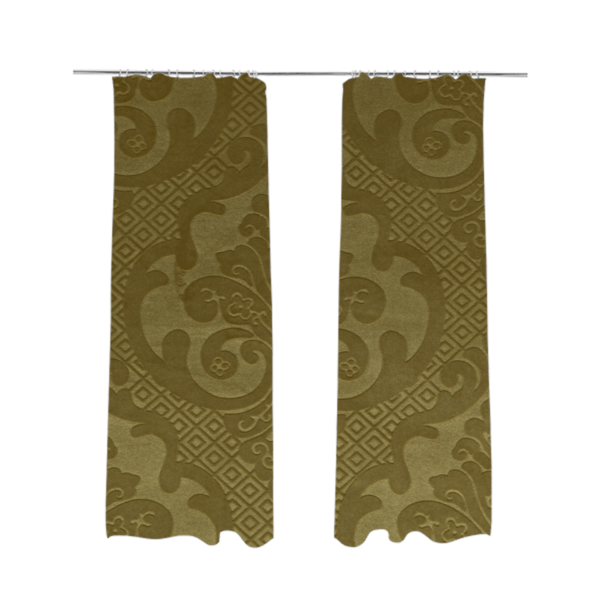 Agra Velveteen Embossed Damask Pattern Upholstery Curtains Fabric In Green Velvet CTR-2773 - Made To Measure Curtains