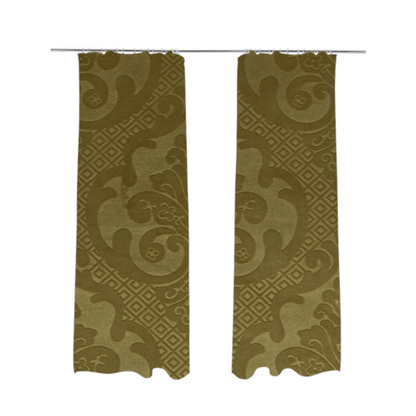 Agra Velveteen Embossed Damask Pattern Upholstery Curtains Fabric In Green Velvet CTR-2773 - Made To Measure Curtains