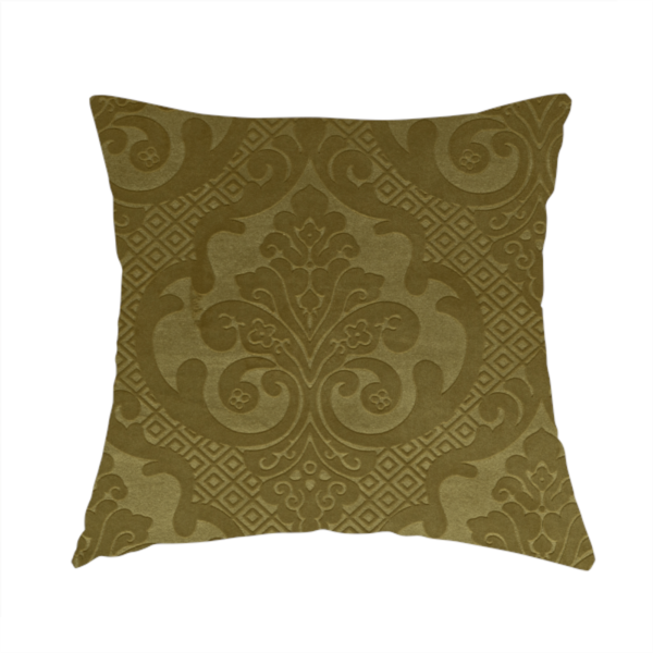 Agra Velveteen Embossed Damask Pattern Upholstery Curtains Fabric In Green Velvet CTR-2773 - Handmade Cushions