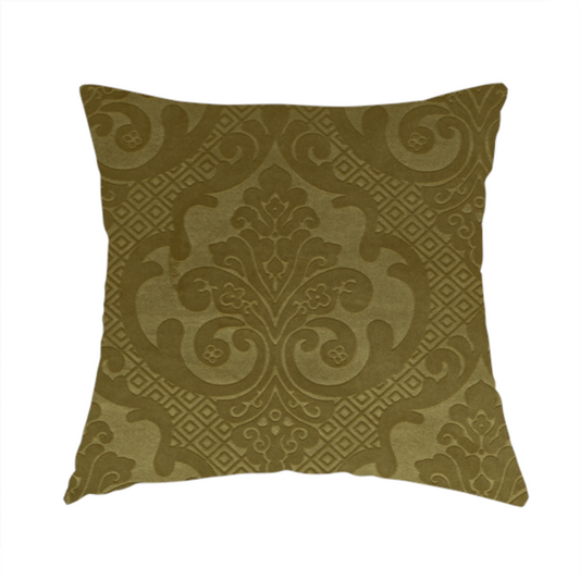 Agra Velveteen Embossed Damask Pattern Upholstery Curtains Fabric In Green Velvet CTR-2773 - Handmade Cushions