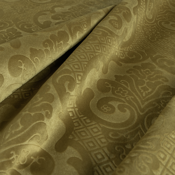 Agra Velveteen Embossed Damask Pattern Upholstery Curtains Fabric In Green Velvet CTR-2773