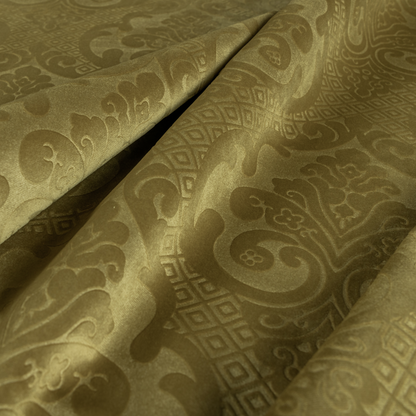 Agra Velveteen Embossed Damask Pattern Upholstery Curtains Fabric In Green Velvet CTR-2773 - Made To Measure Curtains