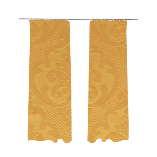 Agra Velveteen Embossed Damask Pattern Upholstery Curtains Fabric In Orange Velvet CTR-2774 - Made To Measure Curtains