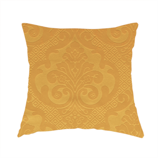 Agra Velveteen Embossed Damask Pattern Upholstery Curtains Fabric In Orange Velvet CTR-2774 - Handmade Cushions