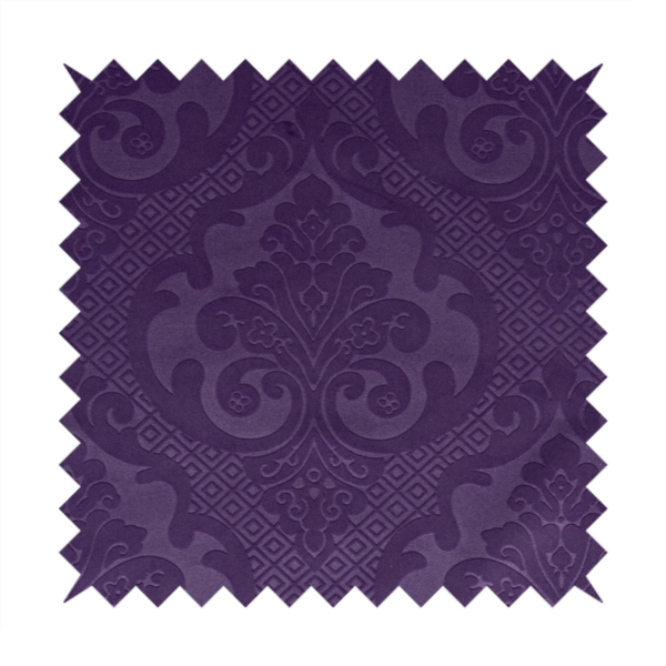 Agra Velveteen Embossed Damask Pattern Upholstery Curtains Fabric In Purple Velvet CTR-2775 - Made To Measure Curtains