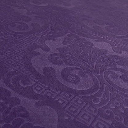 Agra Velveteen Embossed Damask Pattern Upholstery Curtains Fabric In Purple Velvet CTR-2775 - Made To Measure Curtains