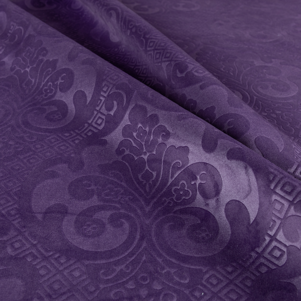 Agra Velveteen Embossed Damask Pattern Upholstery Curtains Fabric In Purple Velvet CTR-2775 - Made To Measure Curtains