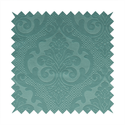 Agra Velveteen Embossed Damask Pattern Upholstery Curtains Fabric In Blue Velvet CTR-2776 - Roman Blinds