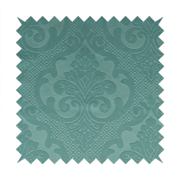 Agra Velveteen Embossed Damask Pattern Upholstery Curtains Fabric In Blue Velvet CTR-2776