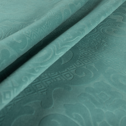 Agra Velveteen Embossed Damask Pattern Upholstery Curtains Fabric In Blue Velvet CTR-2776 - Roman Blinds